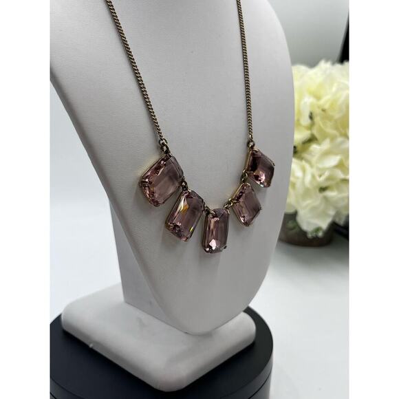 J. Crew Dusty Pink Rhinestone Ice Cube Gold Tone Necklace - Picture 4 of 13